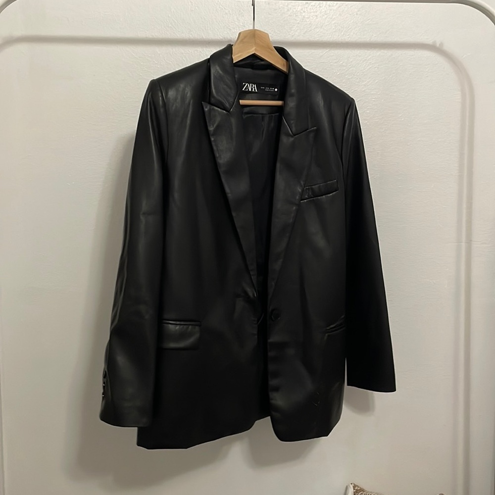 Zara black feaux leather blazer